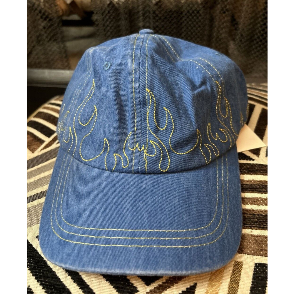 Urban Outfitters NWT Denim embroidered Yellow Flame Unisex Baseball Trucker Hat
